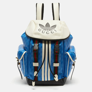 GUCCI x Adidas Blue/White GG Crystal Canvas and Leather Backpack