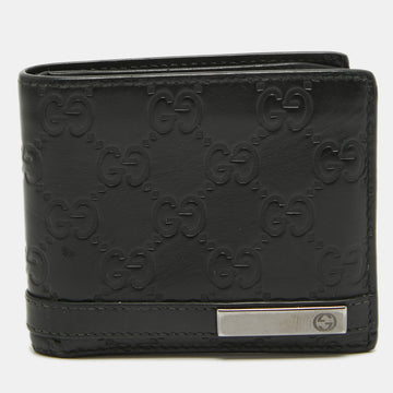 GUCCI Black ssima Leather Interlocking G Bifold Wallet
