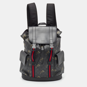 GUCCI Black/Grey GG Supreme Canvas Tiger Print Backpack