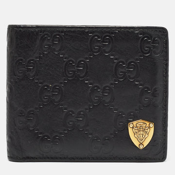 GUCCI Black ssima Leather Crest Bifold Wallet