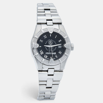 ROBERTO CAVALLI Black Stainless Steel Diamond Time R7253116525 Men's Wristwatch 41 mm