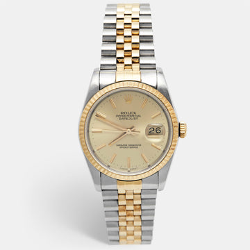 ROLEX Champagne 18k Yellow Gold Stainless Steel Datejust 16233 Men's Wristwatch 36 mm