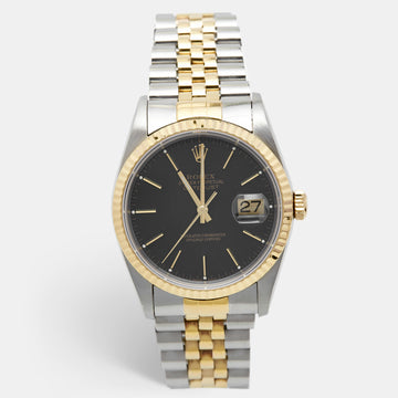 ROLEX Navy Blue 18K Yellow Gold Stainless Steel Datejust 16233 Men's Wristwatch 36 mm