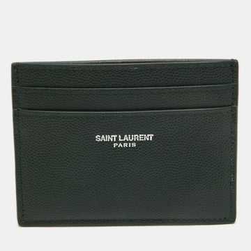 Saint Laurent Dark Green Leather Logo Card Holder