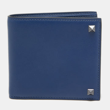 VALENTINO Navy Blue Leather Rockstud Bifold Wallet