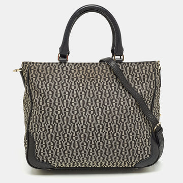 AIGNER Black/Grey Signature Canvas and Leather Tote