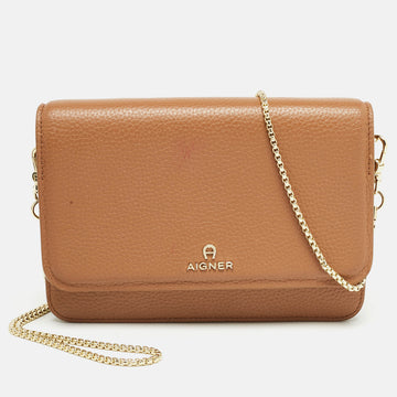 AIGNER Brown Leather Chain Flap Bag