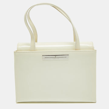 AIGNER White Patent Leather Logo Flap Tote