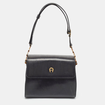 AIGNEREtienne  Black Glossy Leather Shoulder Bag