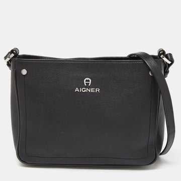 AIGNER Black Leather Zip Crossbody Bag