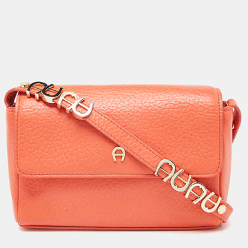 AIGNER Orange Leather Flap Crossbody Bag