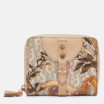 AIGNER Multicolor Floral Print Coated Canvas and Leather Zip Compact Leather