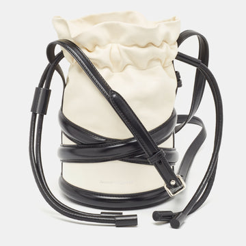 ALEXANDER MCQUEEN Black/White Leather The Soft Curve Bucket Bag