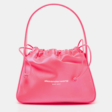 ALEXANDER WANG Neon Pink Satin and Leather Ryan Drawstring Bag