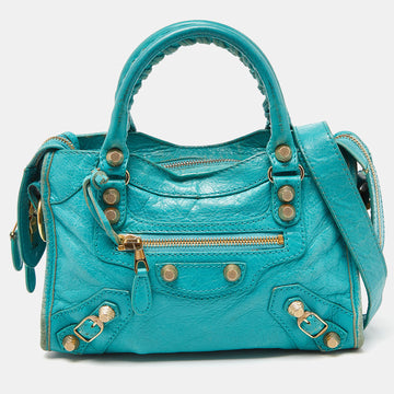 BALENCIAGA Bleu Tropical Leather Mini Classic City Bag
