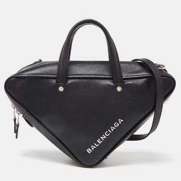 BALENCIAGA Black Leather Small Triangle Duffle Bag