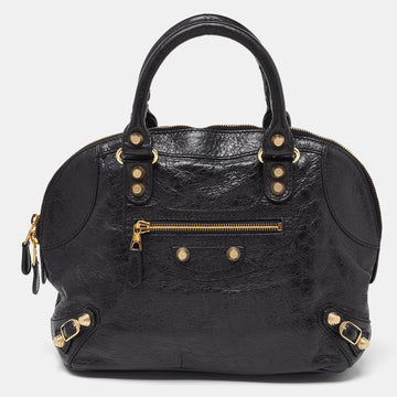 BALENCIAGA Black Leather RGH Bowler Bag