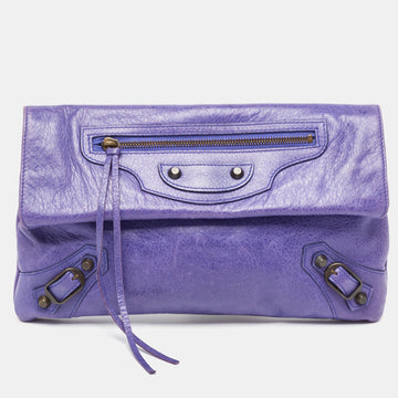 BALENCIAGA Purple Leather RH Envelope Clutch