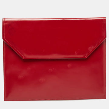 BALLY Red Glossy Leather Envelope Clutch