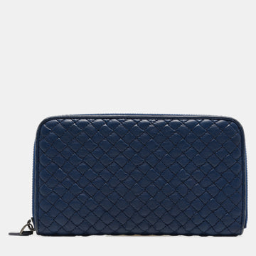 BOTTEGA VENETA Blue Quilted Leather Zip Around Wallet