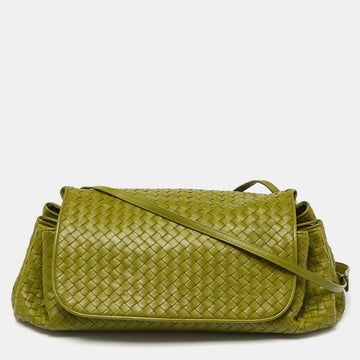 BOTTEGA VENETA Green Intrecciato Leather Drawstring Flap Bag