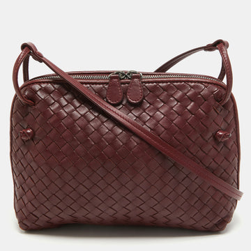 BOTTEGA VENETA Burgundy Intrecciato Leather Nodini Crossbody Bag