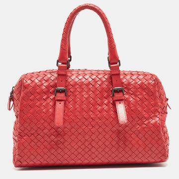 BOTTEGA VENETA Red Intrecciato Leather New Boston Bag