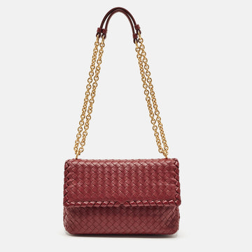 BOTTEGA VENETA Dark Red Intrecciato Leather Small Olimpia Shoulder Bag