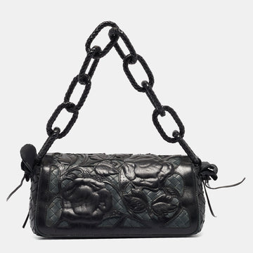 BOTTEGA VENETA Black Intrecciato Leather Limited Edition 050/150 Floral Applique Sienna Bag