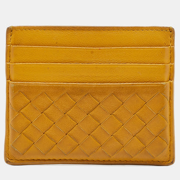 BOTTEGA VENETA Mustard Intrecciato Leather Card Holder
