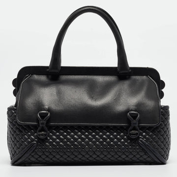BOTTEGA VENETA Black Intrecciato Leather Frame Expandable Bag