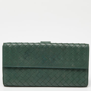 BOTTEGA VENETA Green Intrecciato Leather Flap Continental Wallet