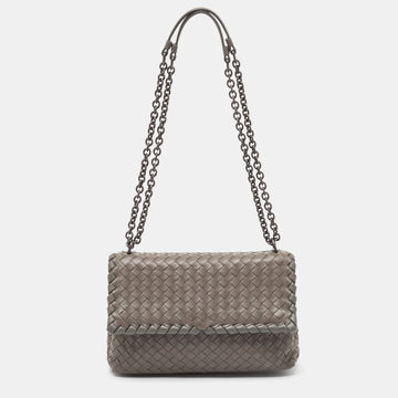 BOTTEGA VENETA Grey Intrecciato Leather Small Olimpia Shoulder Bag