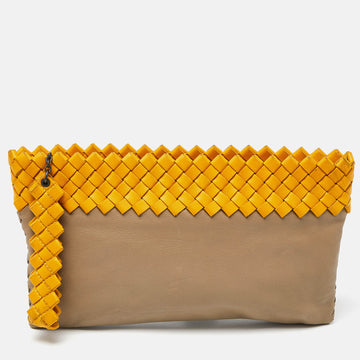 BOTTEGA VENETA Beige/Yellow Leather Wristlet Clutch