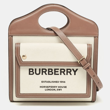 BURBERRY Beige/Brown Canvas and Leather Mini Pocket Tote