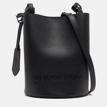 BURBERRY Black Leather Small Lorne Bucket Bag