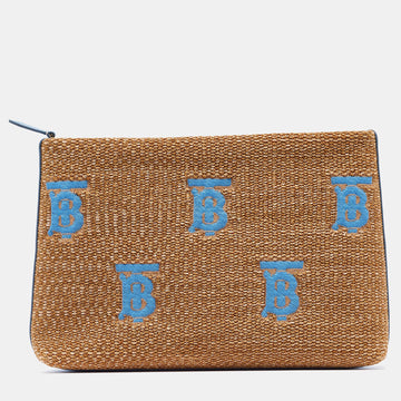 BURBERRY Beige/Blue Straw and Leather Duncan Clutch