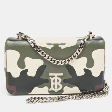 BURBERRY Green Camouflage Coated and Canvas Small Lola Shoulder Bag