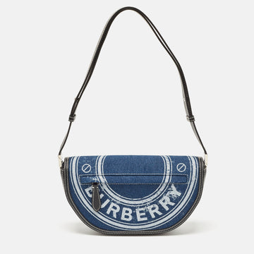 BURBERRY Blue/Black Denim and Leather Small Olympia Shoulder Bag