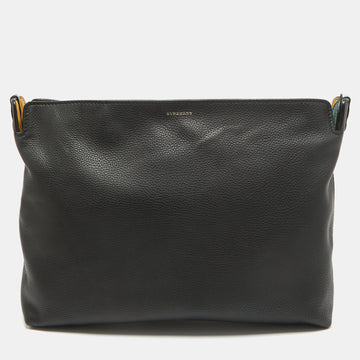 BURBERRY Black/Green Leather Large Clutch