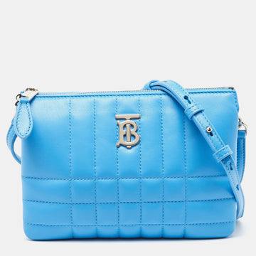 BURBERRY Blue Quilted Leather Lola Zip Crossbody Bag