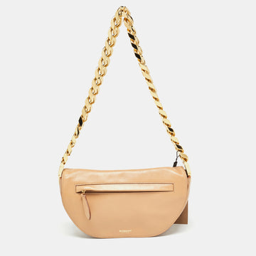 BURBERRY Beige Soft Leather Small Olympia Bag