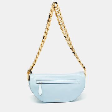 BURBERRY Light Blue Soft Leather Small Olympia Bag