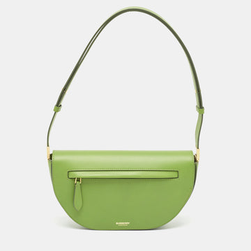 BURBERRY Green Leather Small Olympia Shoulder Bag