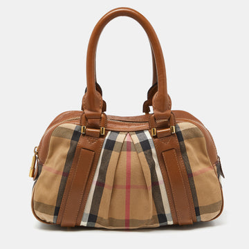 BURBERRY Brown/Beige House Check Canvas and Leather Ashbury Knight Bag