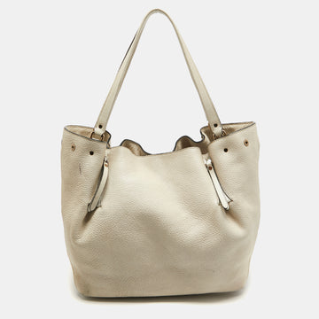 BURBERRY Off White Leather and House Check Canvas Maidstone Tote