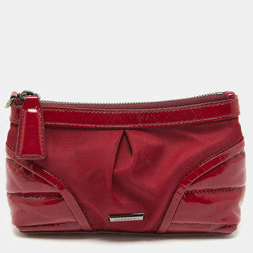 BURBERRY Burgundy Patent Leather and Nylon Westchester Clutch