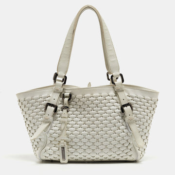 BURBERRY White Woven Leather Tote
