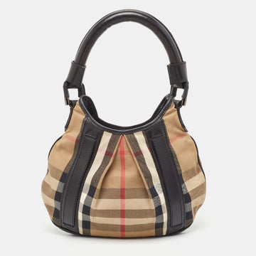 BURBERRY Black/Beige House Check Canvas and Leather Phoebe Hobo