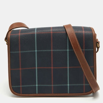 BURBERRY Navy Blue/Multicolor Coated Canvas Checkered Flap Bag